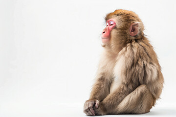 a monkey sitting on the ground with its eyes closed