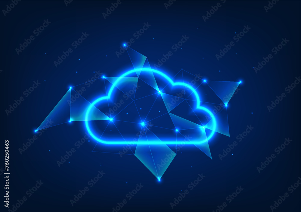 Poster cloud technology clouds with light all around and connected lines. depicts the worldwide data collec