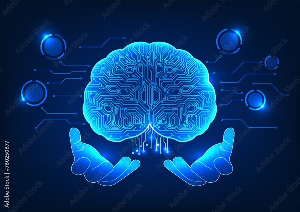 Aufkleber artificial intelligence technology the hand holding the brain inside is a technological circuit. sho