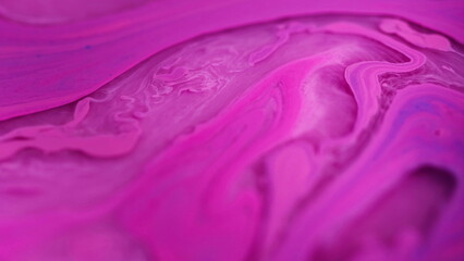 Ink water background. Pigment motion. Defocused color vivid pink purple liquid paint swirls flow spreading in wet substance hypnotic abstract art. - 760250618