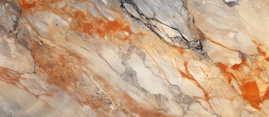 Fototapeta premium A close up of a marble tile featuring a gray and orange marble texture, resembling a landscape with natural materials like bedrock and wood