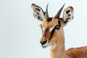a gazelle with horns and a white background
