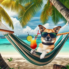Dog resting on the beach