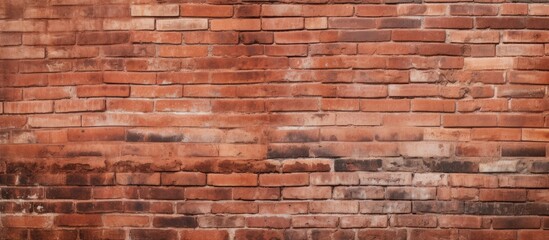 Obraz premium A detailed closeup of a brown brick wall with a peach tint, showcasing the intricate brickwork pattern and rectangular shapes of the building material