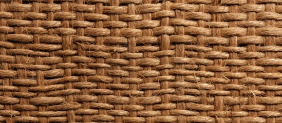 Closeup of a brown wicker patterned textile, resembling a storage basket. The beige fabric appears woven with intricate details similar to wood or metal