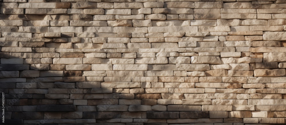 Poster a closeup photo showcasing the texture of a brown brick wall with a shadow on it, highlighting the i