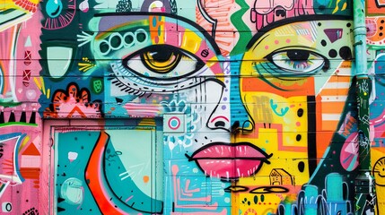 Colorful street art murals in an urban setting