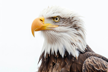 Fototapeta premium a close up of a bald eagle with a white background
