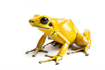 a yellow frog sitting on a white surface