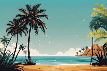 Fototapeta na wymiar Beach and palm tree wallpaper 