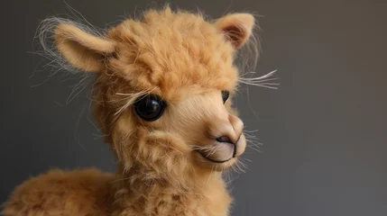 Zelfklevend Fotobehang A fluffy baby llama with a soft coat and long eyelashes © Image Studio