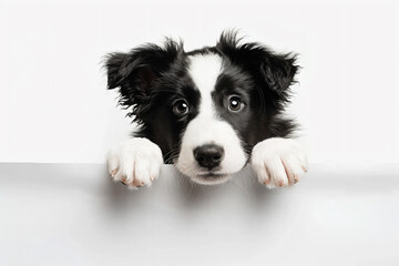 Fototapeta premium a dog is looking over a white board