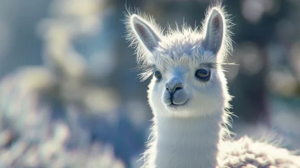 Gordijnen A fluffy baby llama with a soft coat and long eyelashes © Image Studio
