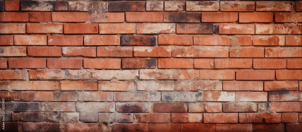 Poster a detailed view of a brown brick wall showing the intricate pattern created by a skilled bricklayer.