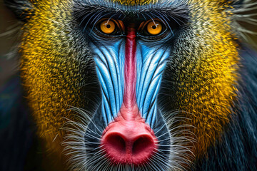 a close up of a monkey's face with a red nose - Powered by Adobe