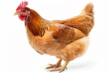 Fototapeta premium a chicken with a red comb standing on a white surface
