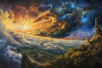 Obraz premium Creation of heaven and earth great art. Generative AI
