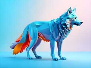 A wolf, minimalistic colorful organic forms, energy, assembled, layered, depth, alive vibrant, 3D, abstract, on a light blue background Generative AI
