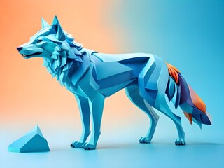 Obraz premium A wolf, minimalistic colorful organic forms, energy, assembled, layered, depth, alive vibrant, 3D, abstract, on a light blue background Generative AI