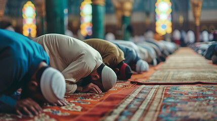 Muslims praying in mosque 