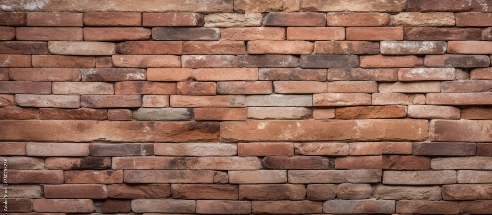 Poster a closeup of a brown brick wall constructed using brickwork, a composite building material made of r
