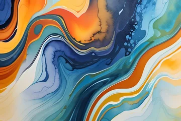 Küchenrückwand glas motiv Closeup of abstract watercolor paint background texture with liquid fluid marbled paper texture banner texture. Generative AI (생성형 AI) © 호섭 이
