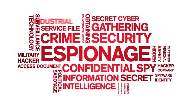 Espionage animated word cloud;text design animation tag kinetic typography seamless loop.