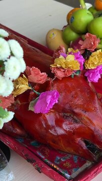 roast suckling pig asia Lechon is a traditional Filipino dish. Whole roasted pig with crispy skin. High quality 4k footage