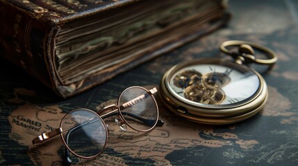 A modern pair of glasses juxtaposed with an antique pocket watch - Powered by Adobe