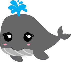 cute whale cartoon, sea animal