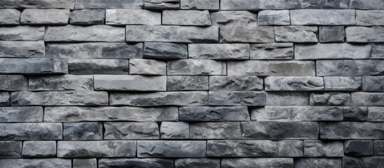Fototapeta premium A detailed closeup of a grey brick wall showcasing the intricate brickwork pattern and rectangular stone wall design, highlighting the composite building material used