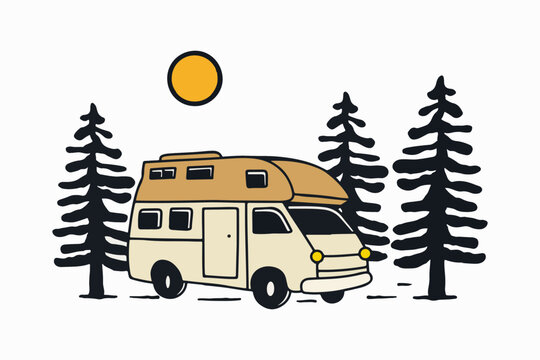 Camper van for happy camping in the nature vintage design vector