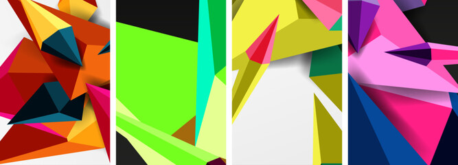 Mosaic triangles poster geometric abstract background set