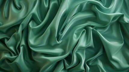 Fototapeta premium Abstract green silk fabric background, luxurious satin texture with folds.