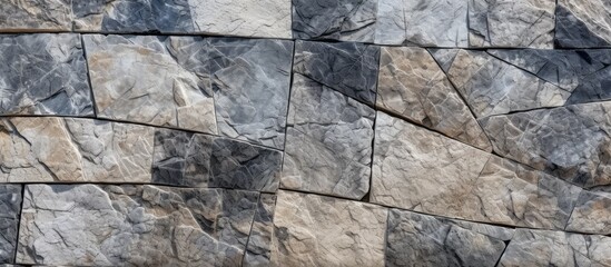 Fototapeta premium A detailed closeup showcasing a stone wall constructed with rectangular bricks, highlighting the beautiful pattern of natural building material