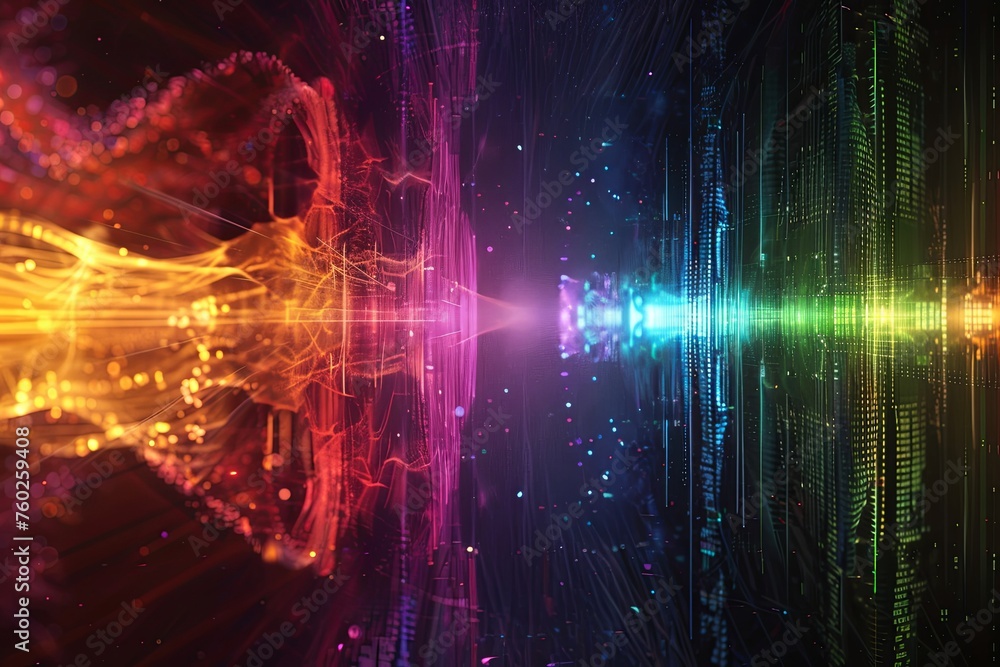 Poster A colorful abstract background featuring dynamic lines and vibrant lights creating a visually stimulating composition. Generative AI