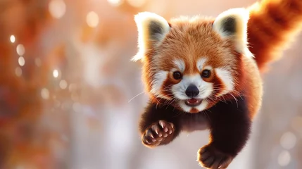 Fotobehang A playful baby red panda with a fluffy tail © Image Studio