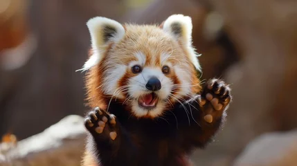 Schilderijen op glas A playful baby red panda with a fluffy tail © Image Studio