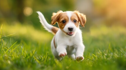 A playful puppy with floppy ears and a wagging tail