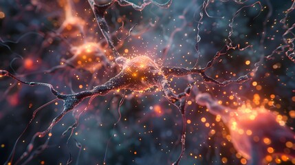 Neurons Firing in Intricate Network: 3D Rendering of Brain Activity - obrazy, fototapety, plakaty