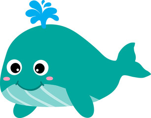 cute whale cartoon, sea, animal