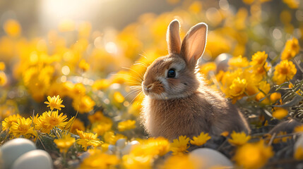Easter Rabbit Amidst a Field of Flowers