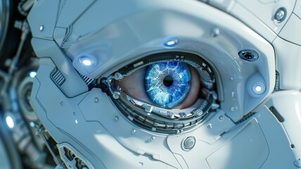 Humanoid robot eye. 3d rendering, artificial intelligence concept.