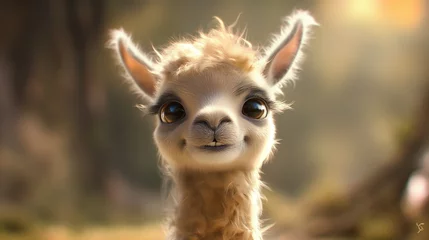 Stof per meter A smiling baby llama with a fuzzy coat and gentle eyes © Image Studio