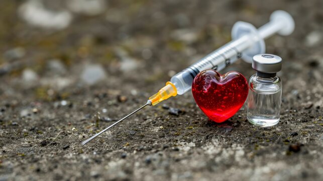 Heart with Syringe and Vaccine Vial for World Health Day
