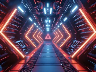 Futuristic Spaceship Corridor Glowing with Neon Lights in a Cinematic Sci-Fi Atmosphere