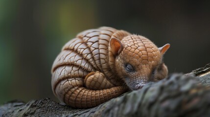 A sweet baby armadillo curled into a ball