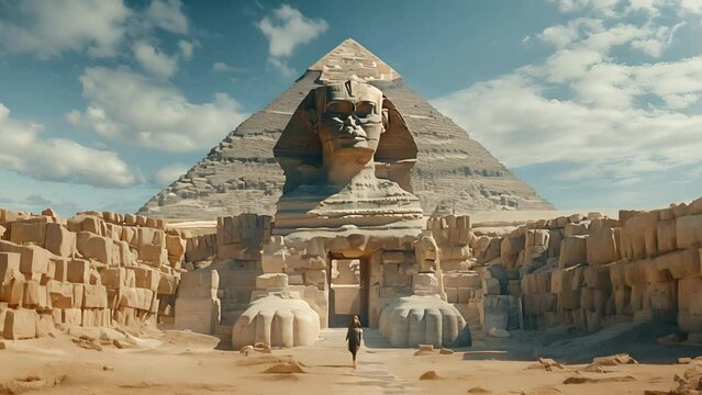 4K HD video clips The Great Sphinx is a giant 4,500-year-old limestone statue situated near the Great Pyramid.The Sphinx is a mythical creature with the head of a lion.