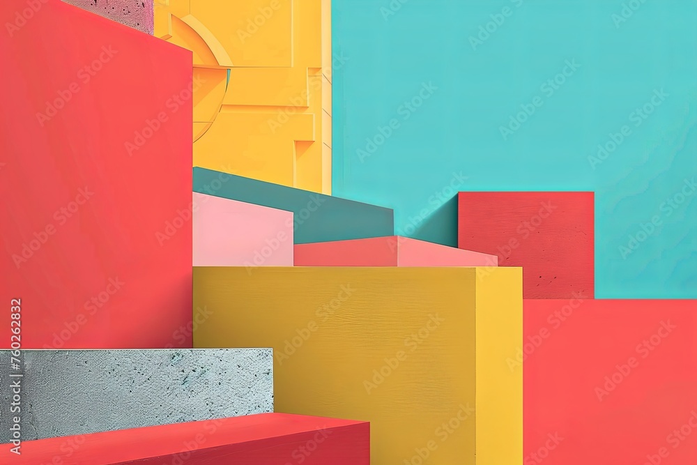 Poster a minimalist composition featuring colorful blocks of varying sizes and hues with clean lines and bo