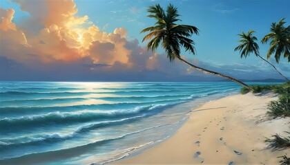Tropical beach panorama, seascape with a wide horizon - obrazy, fototapety, plakaty